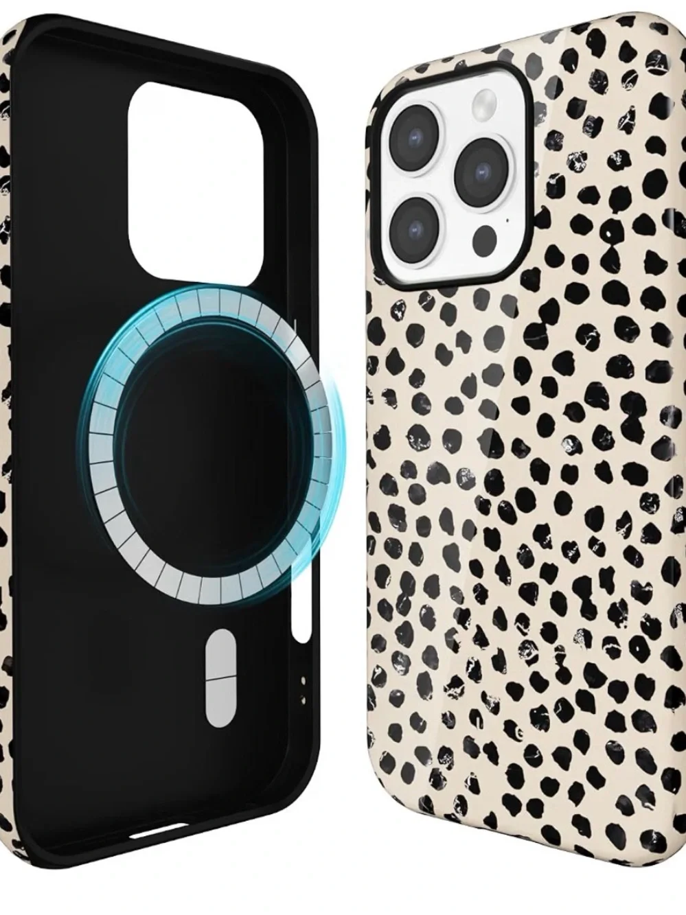 Leopard Print MagSafe-Compatible Phone Case - Cream Black